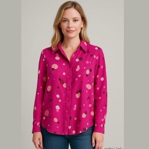 Vintage x New York Design Company Fuchsia Polka Dot Button Down Shirt 100% Silk